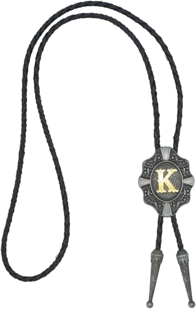 KECOL Western Letter Bolo Tie Cowboy Aalphabet A to Z Neckties Necklace for Men Women - Image 3